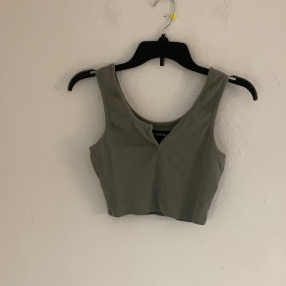 SWS Essentials V-Neck Crop Tank Top, Size S, Olive Green
